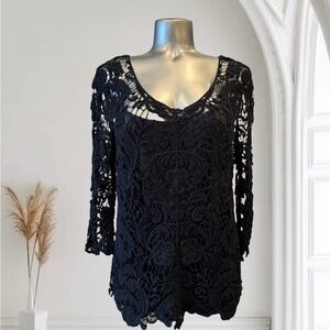 ✅ Elegant Black Crochet Lace Blouse